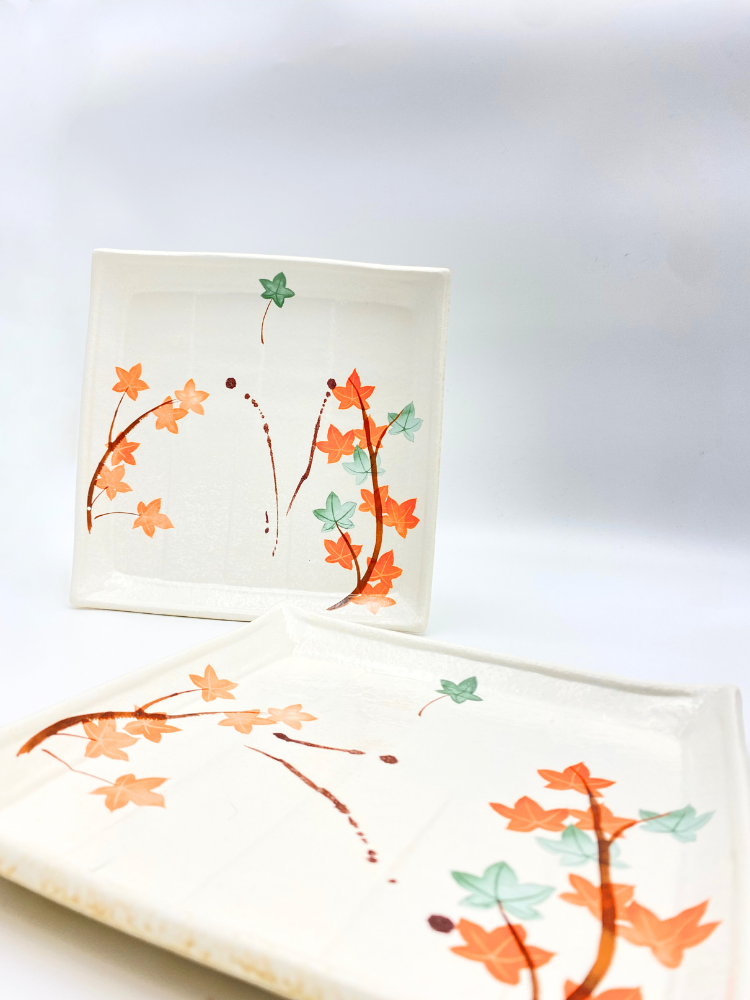 Hand-Painted Floral Sushi Plate - Minimalist Fine Porcelain