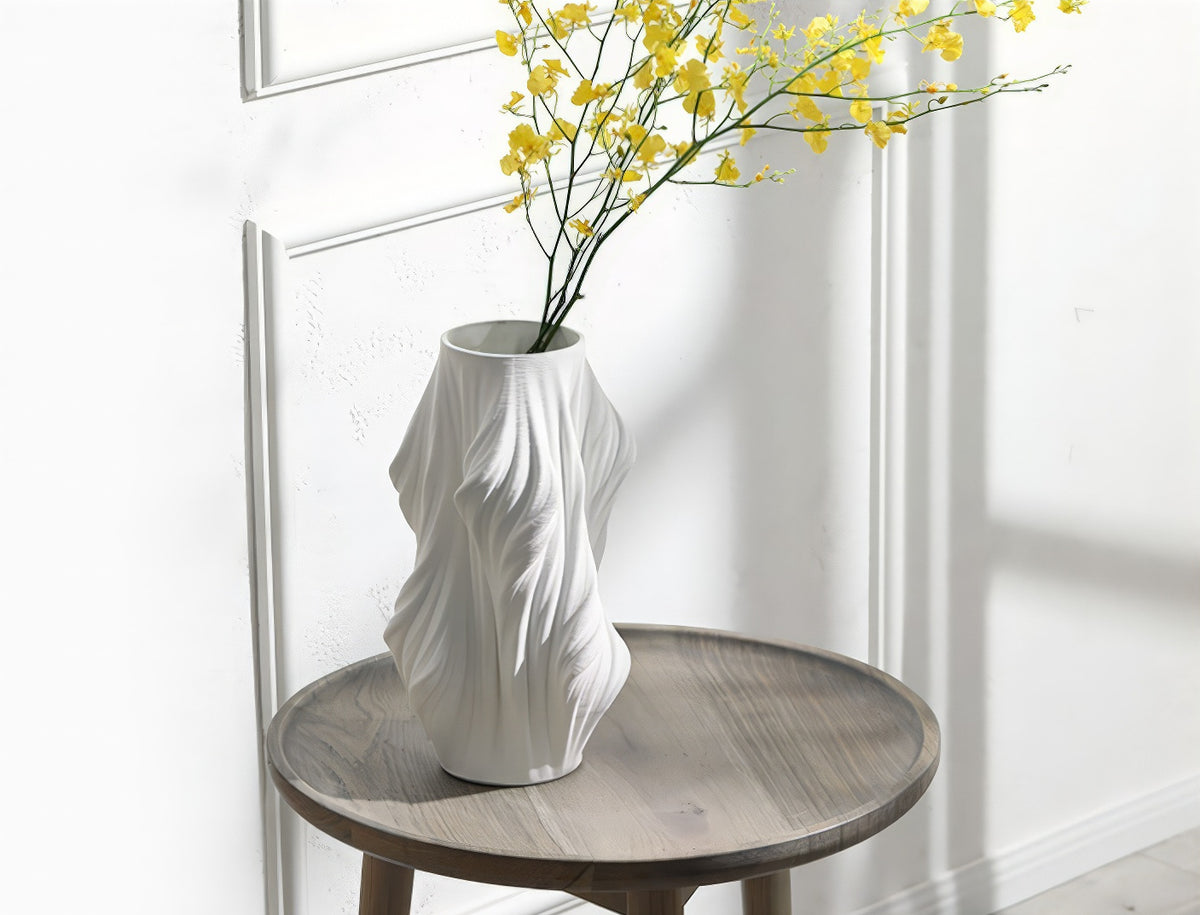 Large White Ceramic Vase - Fluid Artistic Design for Scandinavian Decor